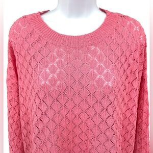 AnnieWear Women’s XL Candy Pink Diamond Knit Sweater NWT Sheer Lightweight